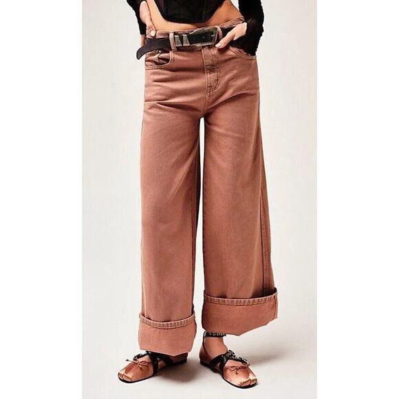 New FREE PEOPLE CRVY Gia Wide-Leg Jeans $128 SIZE 27 Sand Dune High Rise - Picture 2 of 7